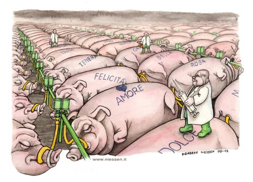 Cartoon: Crescita felice (medium) by Niessen tagged pigs,schweine,fressen,glück,love,happy