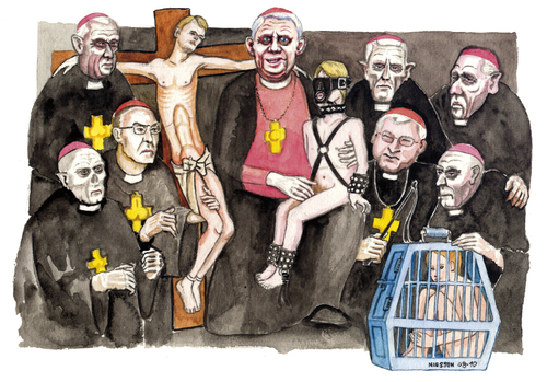 Cartoon: Glaubensbrueder (medium) by Niessen tagged pope,religion,church,pedofilia,priests,children,violence
