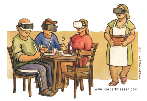 Cartoon: Virtual Reality (medium) by Niessen tagged tisch,familie,brille,wirklichkeit,virtuell