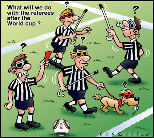 Cartoon: Fifa World cup 2010 (medium) by Carayboo tagged fifa,world,cup,2010,ref,referee,soccer,sport,ball,blind,dog,football,red