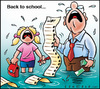 Cartoon: Back to School (small) by Carayboo tagged back,school,year,vacation,work,september,fall,price,list,books,money,cry,water