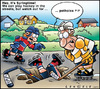 Cartoon: Hockey street (small) by Carayboo tagged hockey,street,springtime,sport,pot,hole,player,game,stick,helmet,goal,target,lengele,quebec