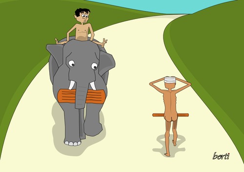 Cartoon: Fakir beim Training (medium) by berti tagged inkscape,tree,elephant,tragen,baum,elefant,training,fakir