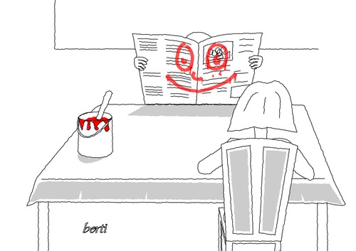 Cartoon: Kaffee II (medium) by berti tagged smile,newspaper,breakfast,coffee,zeitung,lächeln,freundlich,frühstück,kaffee,inkscape