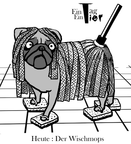 Cartoon: Der Wischmops (medium) by Mistviech tagged tiere,natur,mops,hund,wischmop,wischmops,feudeln