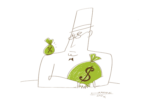 Cartoon: Templation (medium) by Herme tagged banker,temptation,money,bank,interest,geld,finanzen,börse,krise,dollar