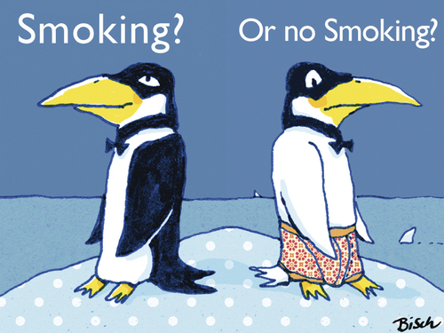 Cartoon: smoking - or no smoking? (medium) by BiSch tagged raucher,smoking,pinguin,nichtraucher,raucher,nichtraucher,pinguin
