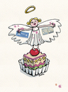 Cartoon: Weihnachtsengel mit Proviant (small) by BiSch tagged engel,weihnachten,angel,christmas,luftpost,törtchen,petit,four