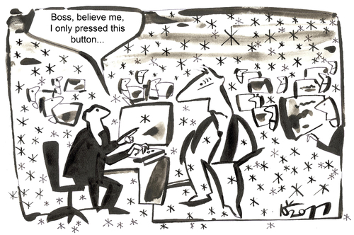 Cartoon: ACCIDENT IN THE OFFICE (medium) by Kestutis tagged snowflake,computer,schneeflocke,head,chief,kestutis,winter,boss,office,accident,year,new,happy