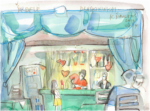 Cartoon: Artists Cafe in Druskininkai (medium) by Kestutis tagged artist,kestutis,lithuania,watercolor,sketch