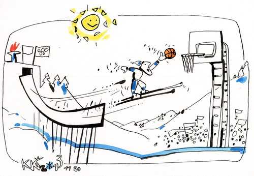 Cartoon: Basketball skijumping (medium) by Kestutis tagged snow,2014,jumping,ski,lithuania,kestutis,sport,winter,new,basketball,sochi,olympics