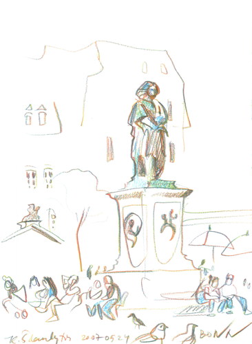 Cartoon: BONN. BEETHOVEN MONUMENT (medium) by Kestutis tagged sketch,music,monument,bonn,beethoven,germany,deutschland