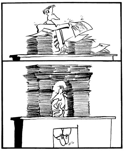Cartoon: Bureaucrat Triumphal Arch (medium) by Kestutis tagged office,adventure,sluota,lithuania,kestutis,arch,triumphal,paper,bureaucrat