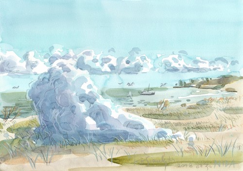 Cartoon: Cloud on the shore of the lagoon (medium) by Kestutis tagged cloud,watercolor,summer,kestutis,lithuania,the