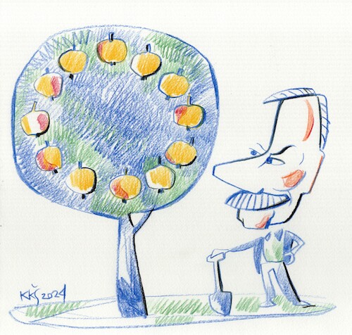Cartoon: Euro gardener Bronis Rope (medium) by Kestutis tagged member,garden,apple,kestutis,lithuania,european,parliament