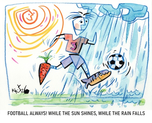 Cartoon: FOOTBALL ALWAYS (medium) by Kestutis tagged football,sports,fussball,rain,kestutis,lithuania,soccer,fifa,world,2026,cup,mundial,sun