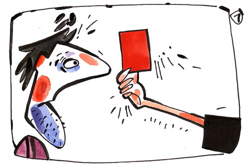 Cartoon: FOOTBALL. RED CARD (medium) by Kestutis tagged 2012,euro,referee,fussball,stamp,postage,soccer,briefmarke,football,card,red,postcard,sport