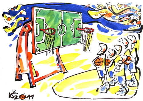 Cartoon: FOOTBASKETBALL (medium) by Kestutis tagged fans,soccer,lithuania,kestutis,sport,fußball,humor,football,basketball,happening