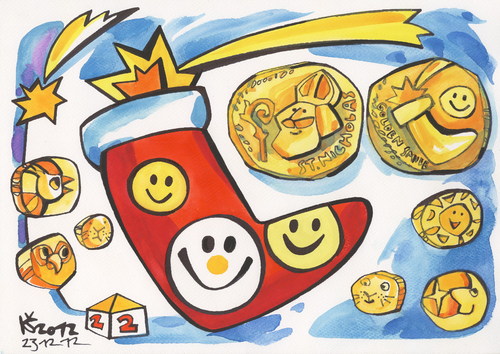 Cartoon: Golden smile - gold coin (medium) by Kestutis tagged smile,gold,coin,kestutis,weihnachten,christmas,santa,claus,december