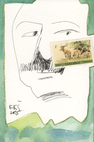 Cartoon: Green Hills of Africa (medium) by Kestutis tagged dada,postcard,kestutis,lithuania,nature,journey,literature,green,africa,hemingway