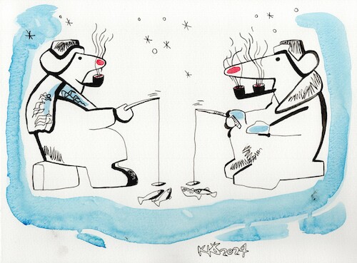 Cartoon: Ice fishing and the cold problem (medium) by Kestutis tagged ice,fish,cold,problem,winter,kestutis,lithuania,snow