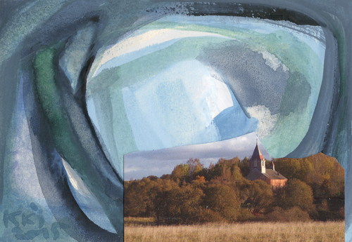 Cartoon: Landscape and cosmos (medium) by Kestutis tagged landscape,space,cosmos,kestutis,lithuania,dada,postcard