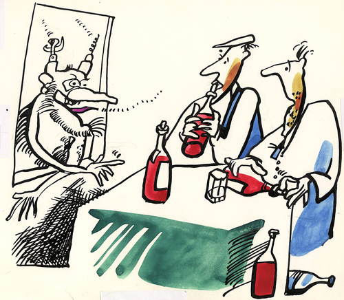 Cartoon: LUNCH. HELPER (medium) by Kestutis tagged wine,teufel,devil,workers,arbeiter,lunch