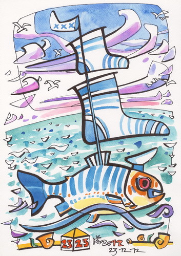 Cartoon: Marine fish swim to Santa Claus (medium) by Kestutis tagged wind,sail,sailor,sea,meer,kestutis,xmas,nature,weihnachten,christmas,claus,santa,fish