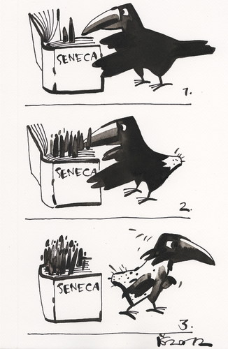 Cartoon: MARQUE PAGES (medium) by Kestutis tagged marque,comic,strip,feather,book,seneca,rook,pages,birds