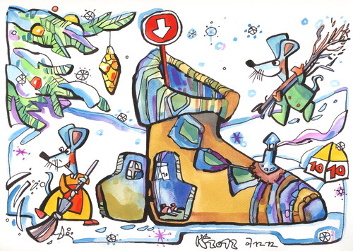 Cartoon: Mice awaiting Santa Claus (medium) by Kestutis tagged gift,mouse,adventure,lithuania,kestutis,winter,weihnachten,christmas,claus,santa,mice