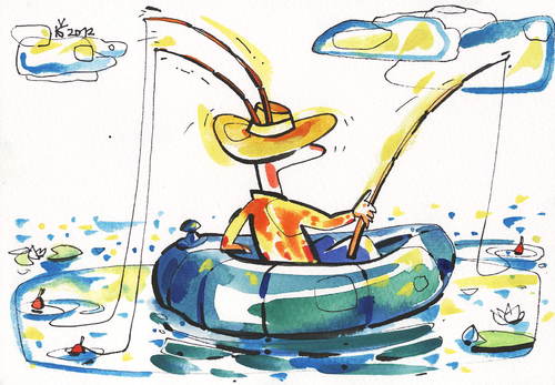 Cartoon: NICE DAY (medium) by Kestutis tagged fisher,day,lithuania,kestutis,adventure,angler,summer,lake,nature