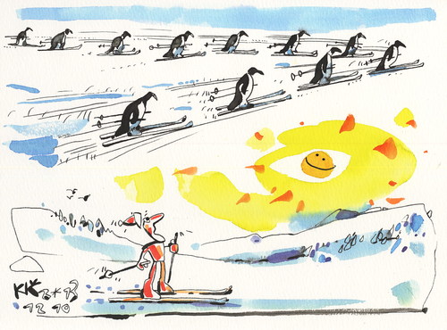 Cartoon: Olympic Winter has come (medium) by Kestutis tagged sun,skiing,lithuania,kestutis,2014,sochi,snow,bird,nature,sports,penguins,come,has,winter,olympic