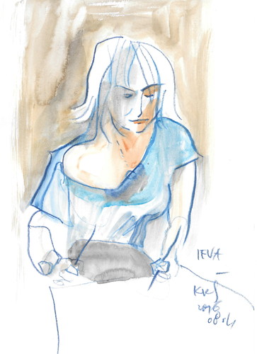 Cartoon: Painter Ieva (medium) by Kestutis tagged latvia,painter,lithuania,kestutis,sketch,dada