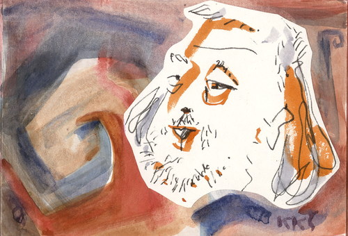 Cartoon: Painter Saulius Kruopis (medium) by Kestutis tagged sketch,dada,postcard,art,expressionismus,kunst,kestutis,lithuania,expressionism