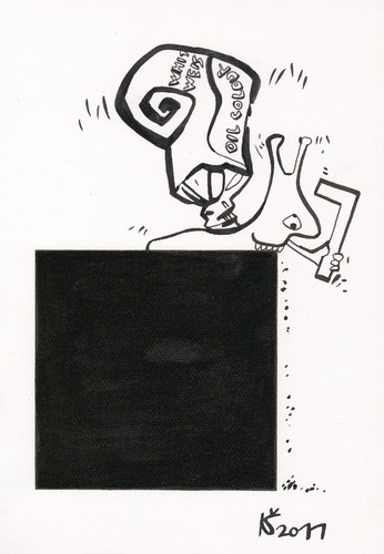 Cartoon: PAINTING (medium) by Kestutis tagged painting,kazimir,malevich,suprematism,malewitsch,snail,lithuania,kestutis,artists,white,square,black,künstler,malerei