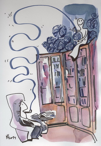 Cartoon: PARTNERS (medium) by Kestutis tagged partners,friendship,library,ghost,pipe,smoke