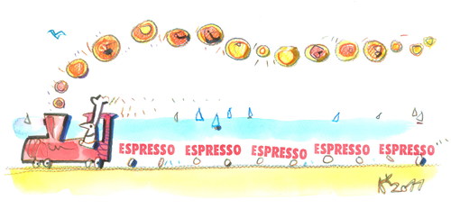 Cartoon: Pizza - espresso 2 (medium) by Kestutis tagged italy,pizza,pizzapitch,kestutis,travel,summer,train,cook