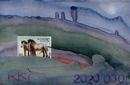 Cartoon: Postcard Theater (medium) by Kestutis tagged night,horse,postcard,theater,postage,stamp,briefmarke,art,kunst,philately,kestutis,lithuania