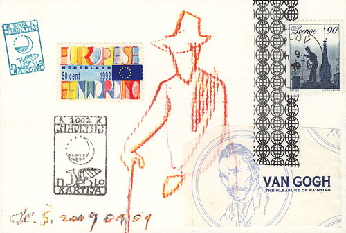 Cartoon: Postcard with postmark (medium) by Kestutis tagged briefmarke,postkarte,collage,stamp,siaulytis,kestutis,postmark,postcard