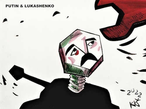 Cartoon: PUTIN and LUKASHENKO (medium) by Kestutis tagged putin,lukashenko,belarus,kestutis,lithuania,russia,russland,war,krieg