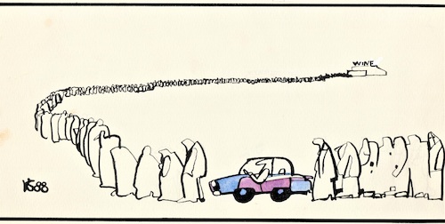 Cartoon: Queue. The wine crisis (medium) by Kestutis tagged queue,wine,car,kestutis,lithuania,crisis