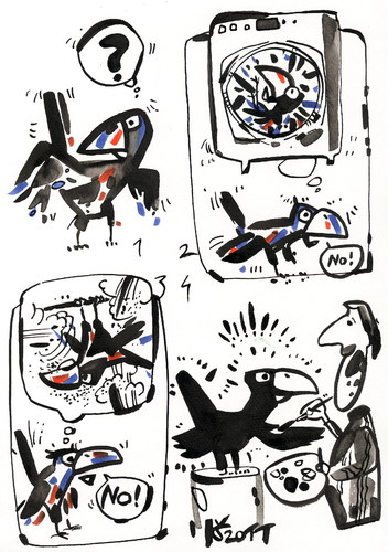 Cartoon: ROOK AND ARTIST (medium) by Kestutis tagged rook,artist,birds,nature,animals,philosophy