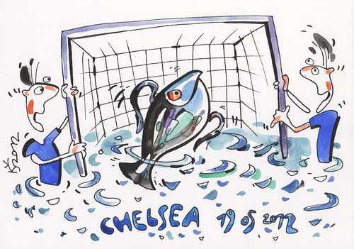 Cartoon: SUCCESS. CHELSEA 2012 (medium) by Kestutis tagged sport,final,uefa,penalty,munich,league,champions,bayern,chelsea,fish,cup,goal,fussball,fußball,success,football,soccer