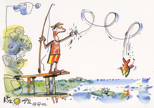 Cartoon: SUMMER OLYMPICS. DIVING (medium) by Kestutis tagged iving,angler,lithuania,kestutis,fish,london,2012,sport,olympics,summer,sun
