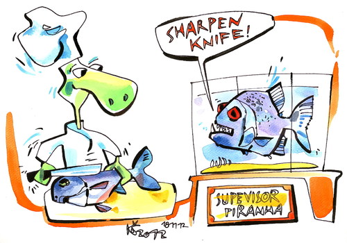 Cartoon: Supervisor (medium) by Kestutis tagged fish,pirate,adventure,kestutis,piranha,food,turtle,supervisor,kitchen,küche
