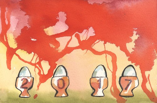 Cartoon: Time (medium) by Kestutis tagged time,dada,postcard,rooster,cock,egg,kestutis,lithuania