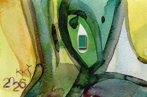 Cartoon: Watercolor rain. Green (medium) by Kestutis tagged watercolor,rain,green,dada,postcard,art,kunst,kestutis,lithuania