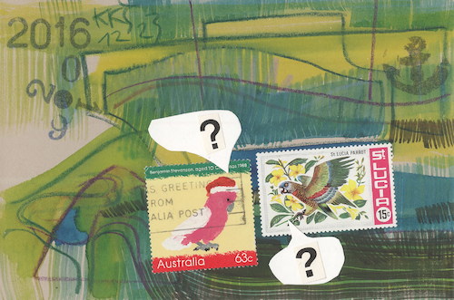 Cartoon: Where is Australia? (medium) by Kestutis tagged dada,postcard,communication,www,geography,internet,kestutis,lithuania,parrot,australia,lucia