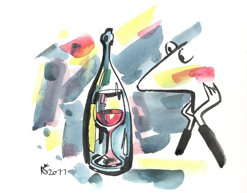 Cartoon: WINE AND NIGHT (medium) by Kestutis tagged wine,night,glass,finisch