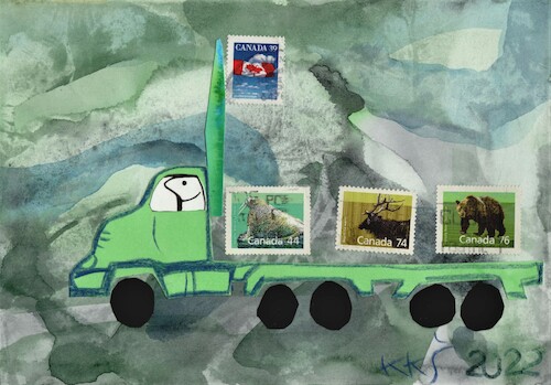 Cartoon: All of Canada is coming. Convoy (medium) by Kestutis tagged canada,protest,freedom,convoy,philately,dada,bigpostcard,kestutis,lithuania,truckers,ottawa,trudeau